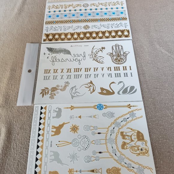 3 sheets Golden Silver Temporary Tattoo - Picture 2 of 15